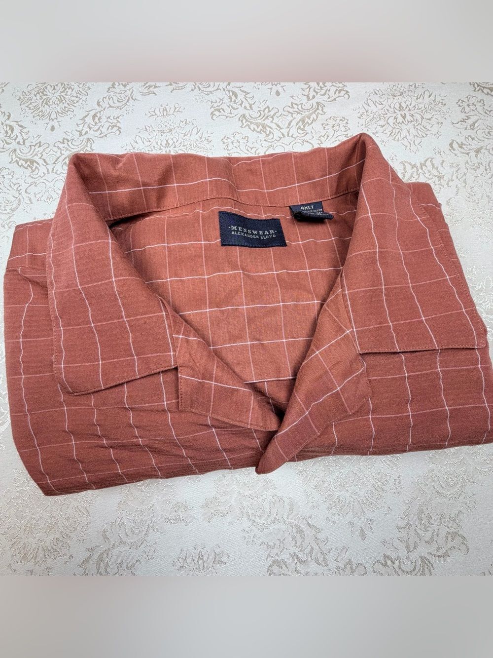 Menswear Alexander Lloyd Rust Check Casual Button Down Shirt, 4XLT